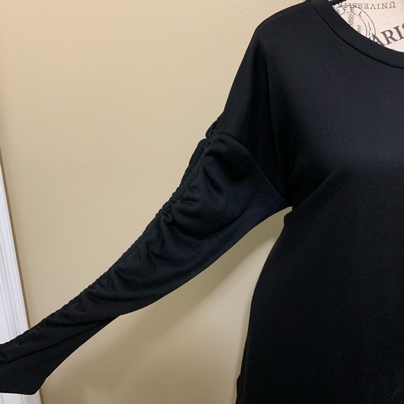 Lush Black Ruched Drawstring Long Sleeve Mini Dress Size Large - Picture 8 of 15
